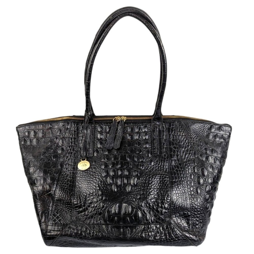 Brahmin Black Crocodile Leather Shopper Shoulder Bag Tote Large